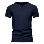 Herren Kurzarm-Henley-T-Shirt mit praktischer Brusttasche und anpassbarem Knopfverschluss R&B