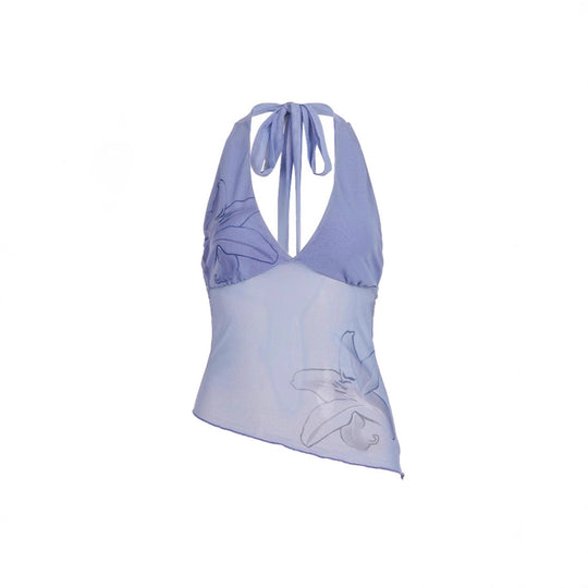 Damen Neckholder Oberteil mit floralem Design und asymmetrischem Schnitt R&B