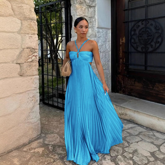 Damen Plisseekleid mit schulterfreiem Design und raffinierten Trägerdetails R&B