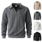Herren nan Halbzip-Pullover mit Kentkragen, Zopfstrickstruktur und geripptem Saum R&B