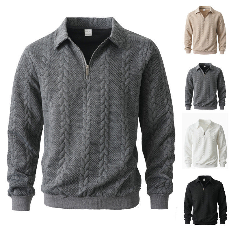 Herren nan Halbzip-Pullover mit Kentkragen, Zopfstrickstruktur und geripptem Saum R&B