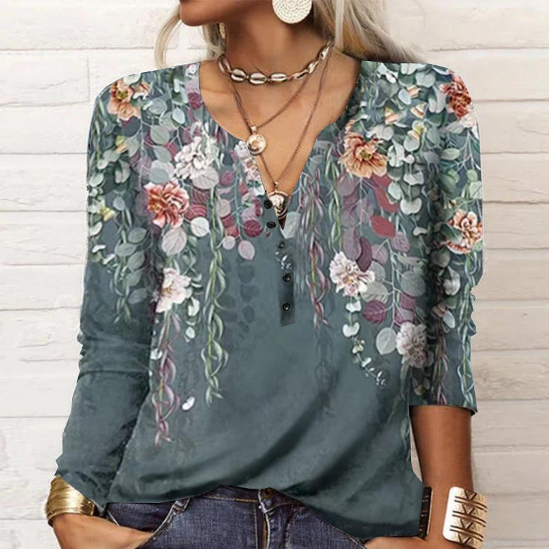 Damen langärmliges Casual-Shirt mit verspieltem Muster R&B
