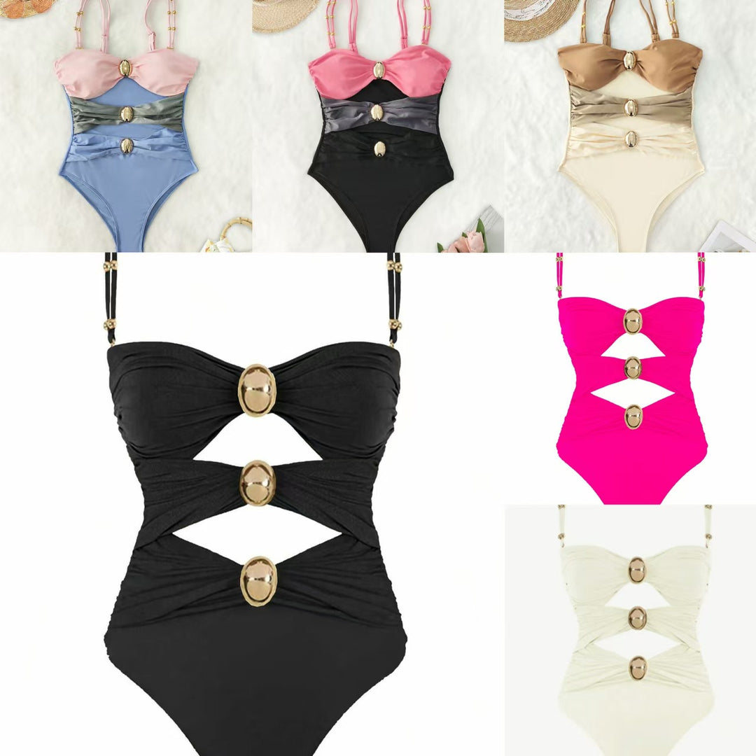 Damen Einteiler-Badeanzug mit raffinierten Cut-Outs und dekorativen Metallakzenten R&B
