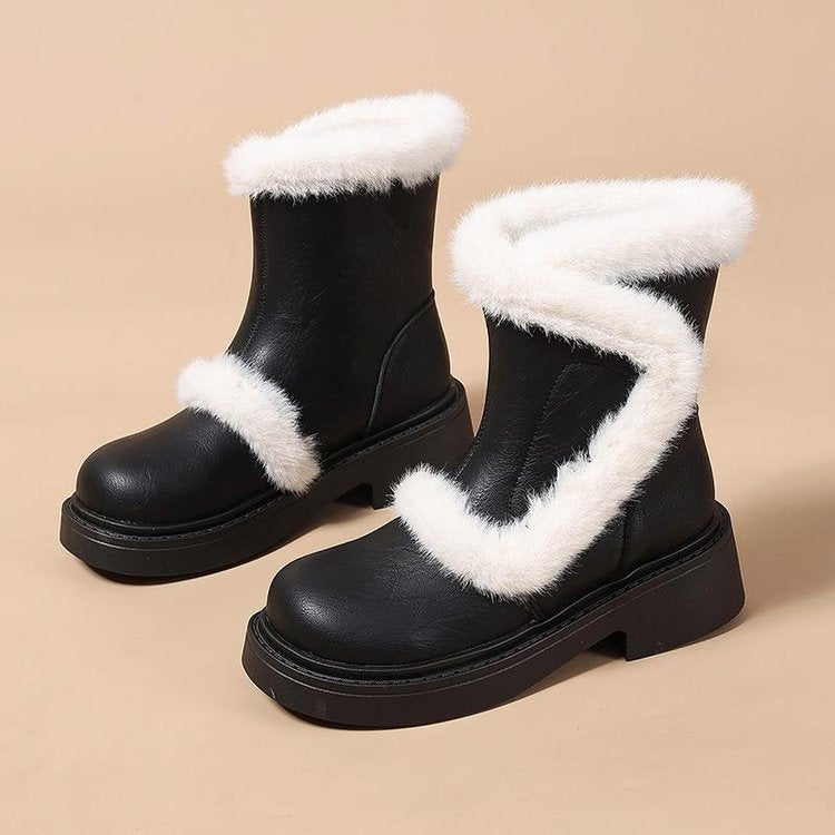 Damen Modische Winterstiefel mit luxuriösem Kunstfellkragen R&B