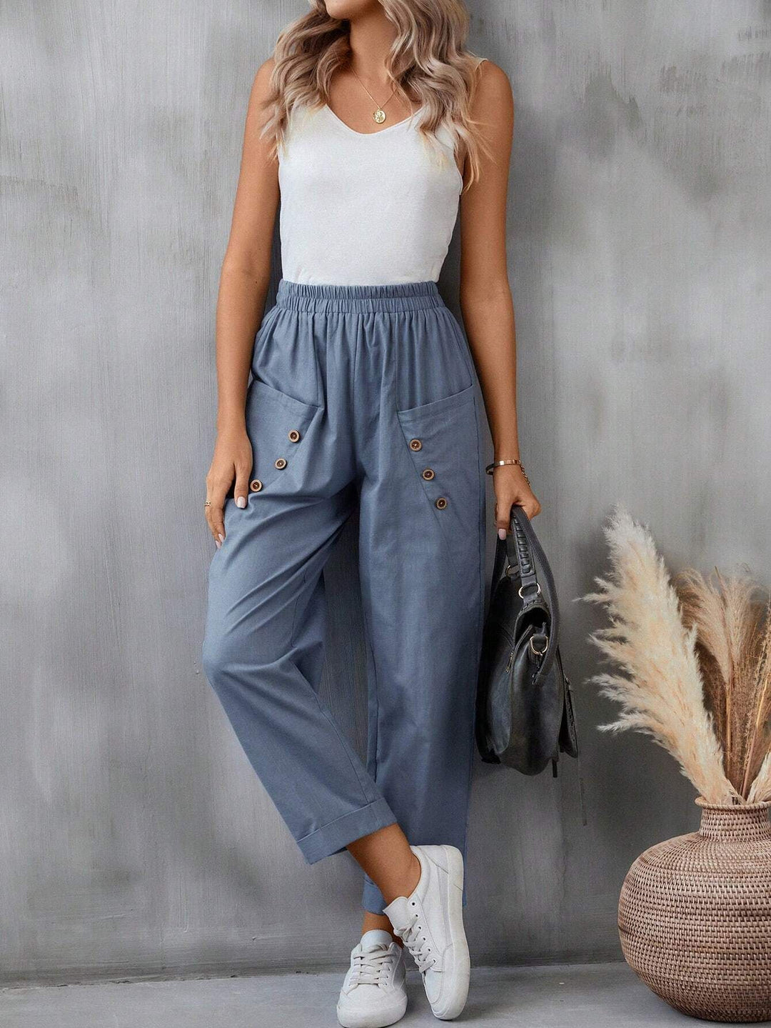 Damen elegante Freizeitpants mit Knopfdetails R&B