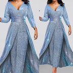 Damen Glitzerndes Maxikleid mit eleganter Teilung und schimmerndem Stoff R&B