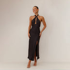 Damen Langkleid mit elegantem Wickeldesign und schickem Schlitz R&B