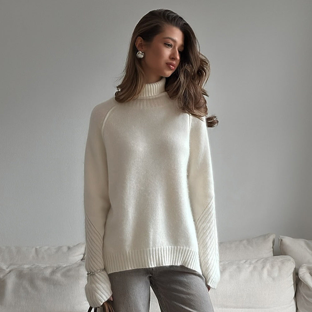 Damen Komfortabler Strickpullover mit Rollkragen R&B