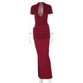 Damen Elegantes Maxikleid mit tiefem Ausschnitt und Raffungen R&B