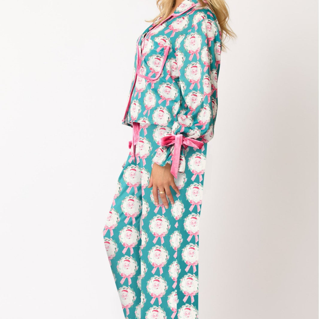 Damen luxuriöses Satin-Pyjama-Set mit niedlichem Nutcracker-Motiv R&B