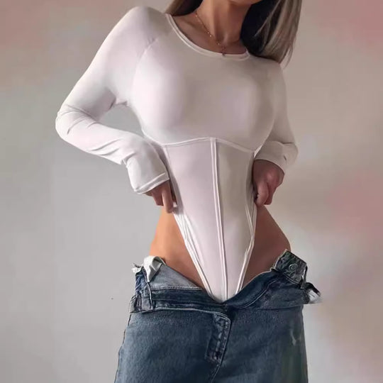 Damen Kompressions-Bodysuit mit langen Ärmeln und figurformendem Design R&B
