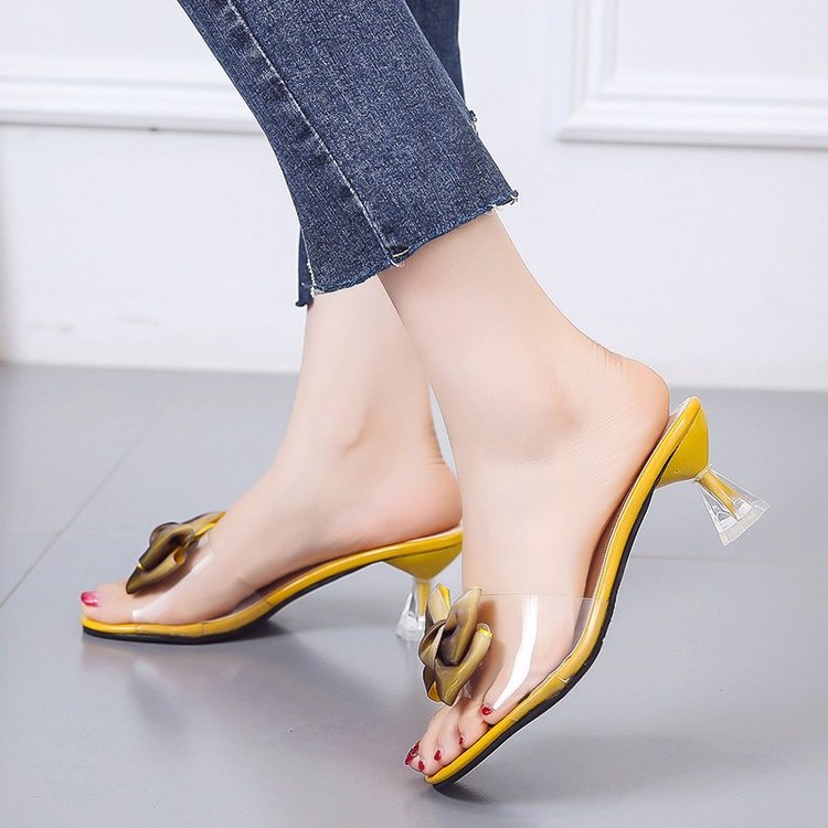 Damen Mules mit transparentem Riemen und dekorativem Schleifen-Detail R&B