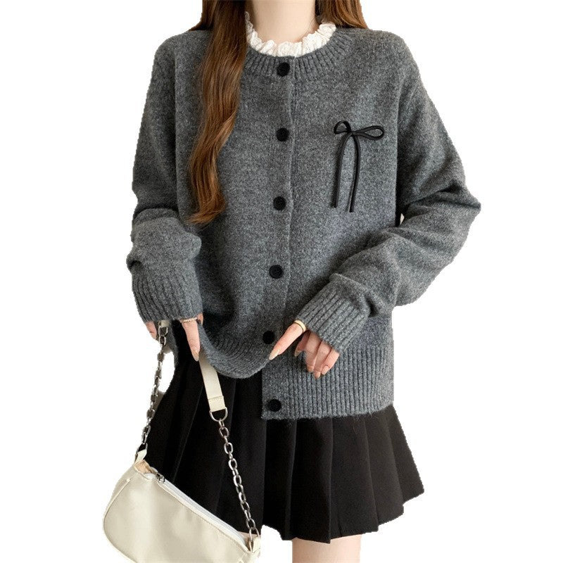 Damen Strickcardigan mit dekorativen Knöpfen und Schleifenakzent R&B