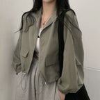Damen cropped Jacke mit elastischen Bündchen und lässigem Schnitt