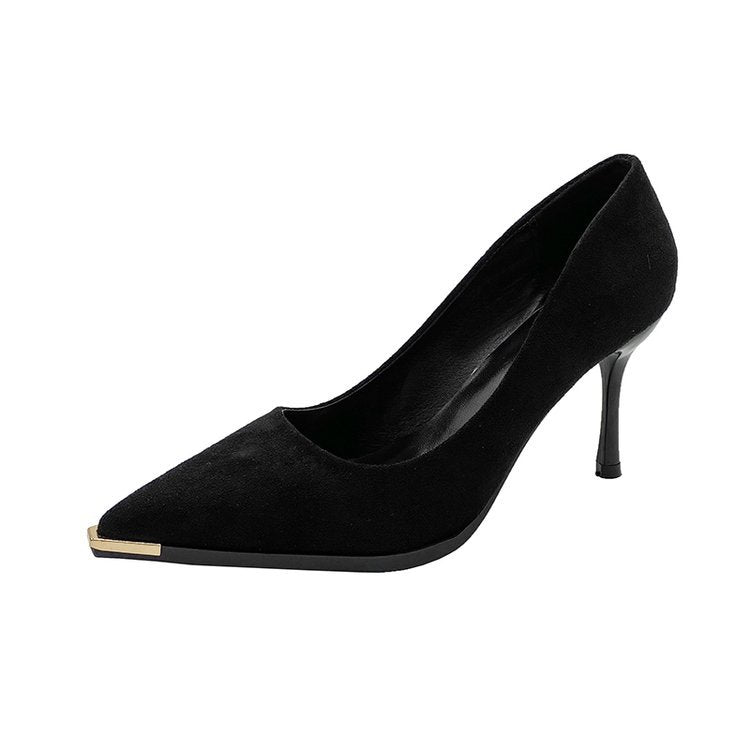 Damen elegante Spitzen High Heels mit goldfarbenem Akzent R&B