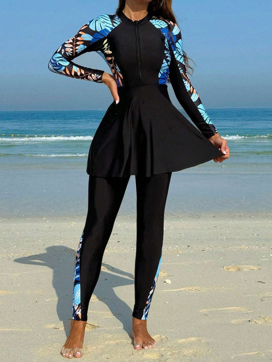 Damen Surfanzug mit Rockteil und langärmligem Design R&B
