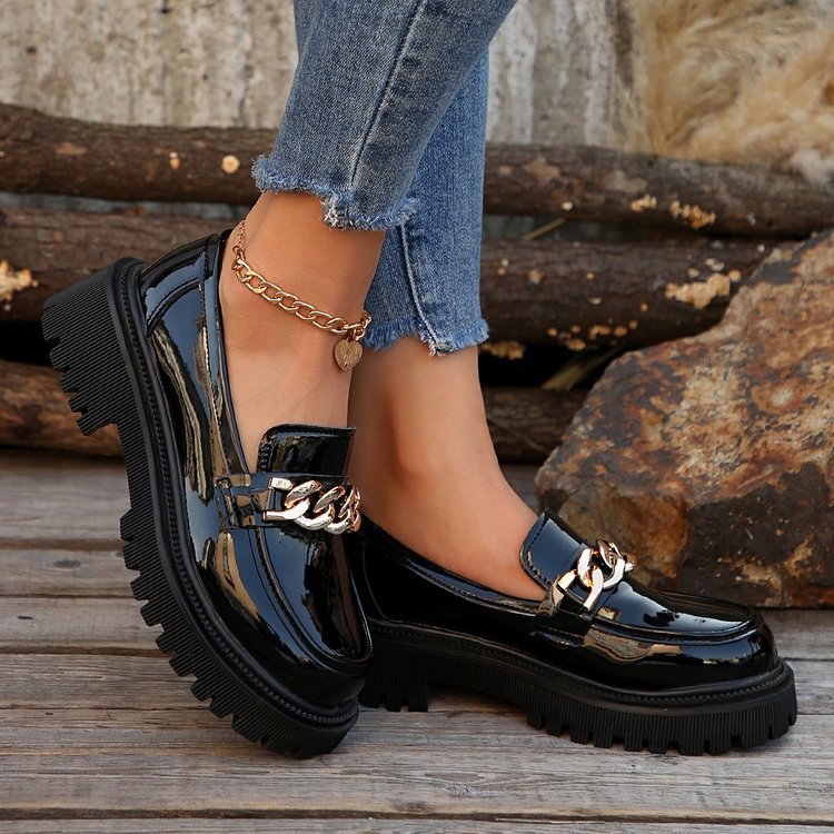 Damen Chunky Loafers mit goldener Kettenverzierung und rutschfester Sohle R&B