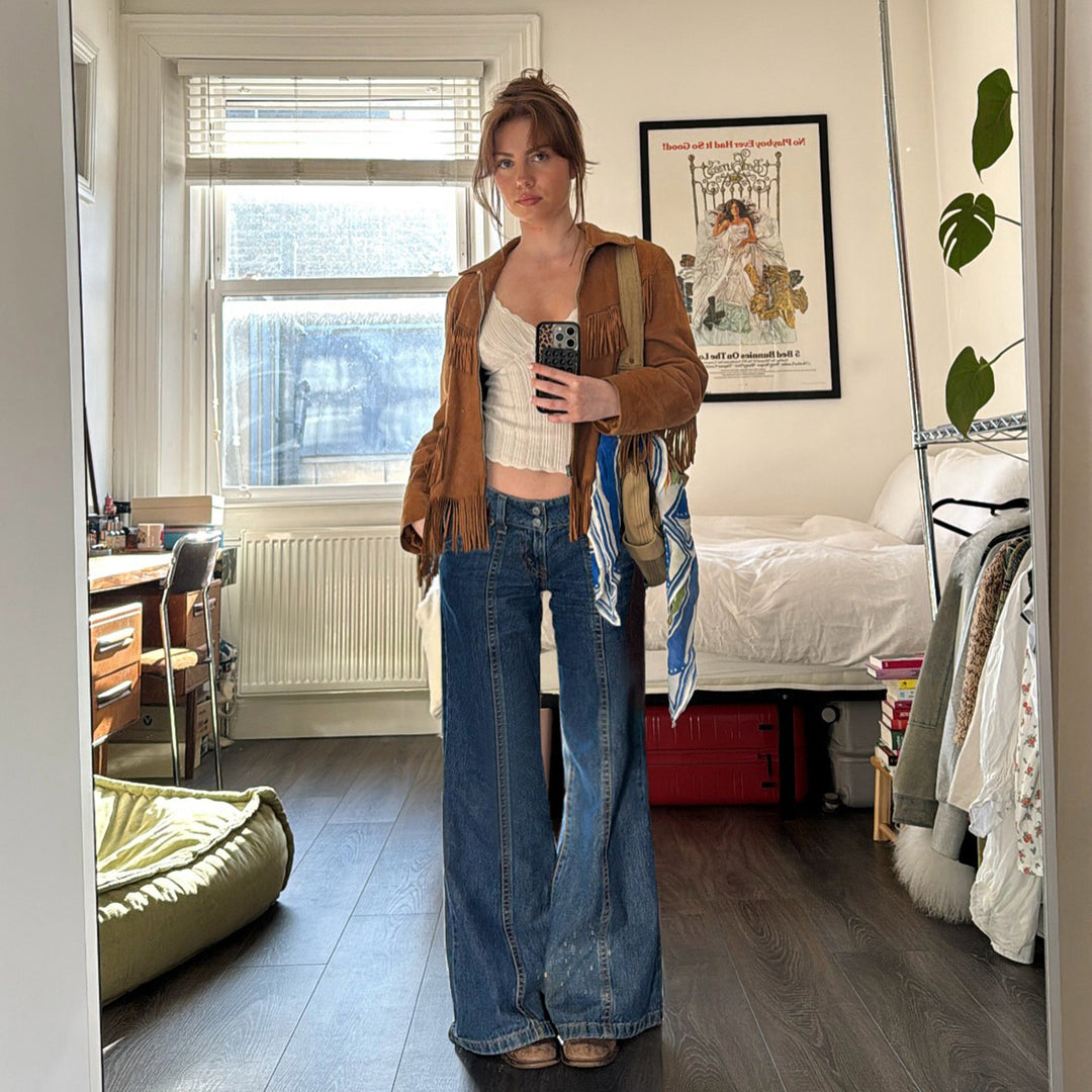 Damen weite Jeans mit hohem Bund und modernem Schnitt R&B