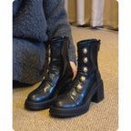 Damen Modische Ankle Boots mit dekorativen Knöpfen R&B