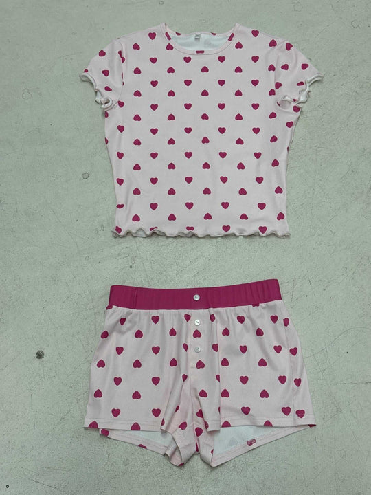 Damen Freizeitpyjama Set mit herzförmigem Design und elastischem Bund R&B