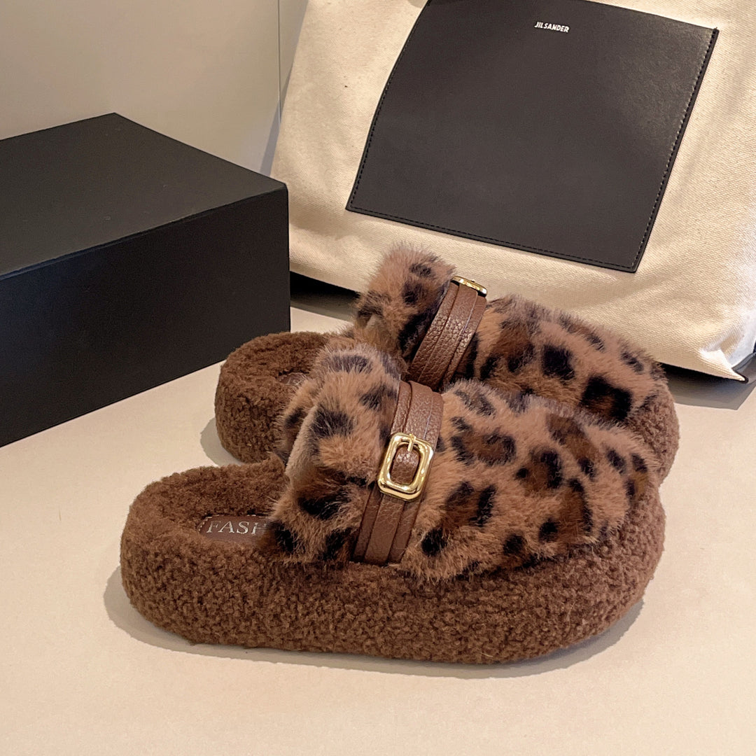 Damen Hausschuhe mit flauschigem Flausche-Obermaterial und modischem Schnallenverschluss R&B