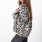 Damen grob gestrickter Cardigan mit stilvollem Leopardenmuster und bequemen Oversize-Details R&B