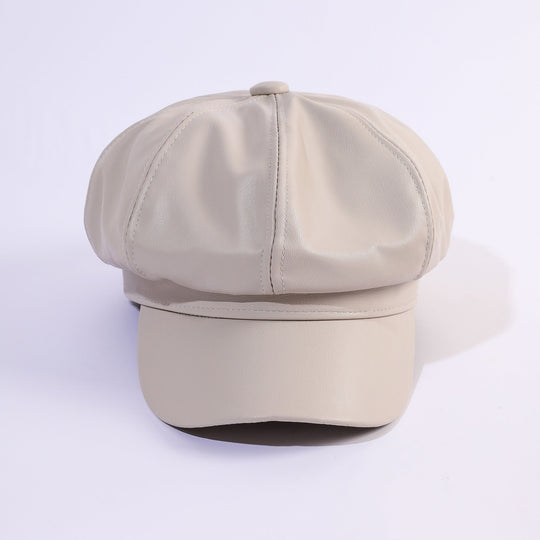 Damen Leder-Baker Boy Cap mit Klassischem Design R&B
