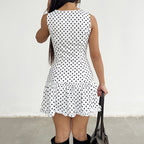 Damen Polka-Dots Minikleid mit voluminösem Rock und angedeutetem Spitzen Saum R&B