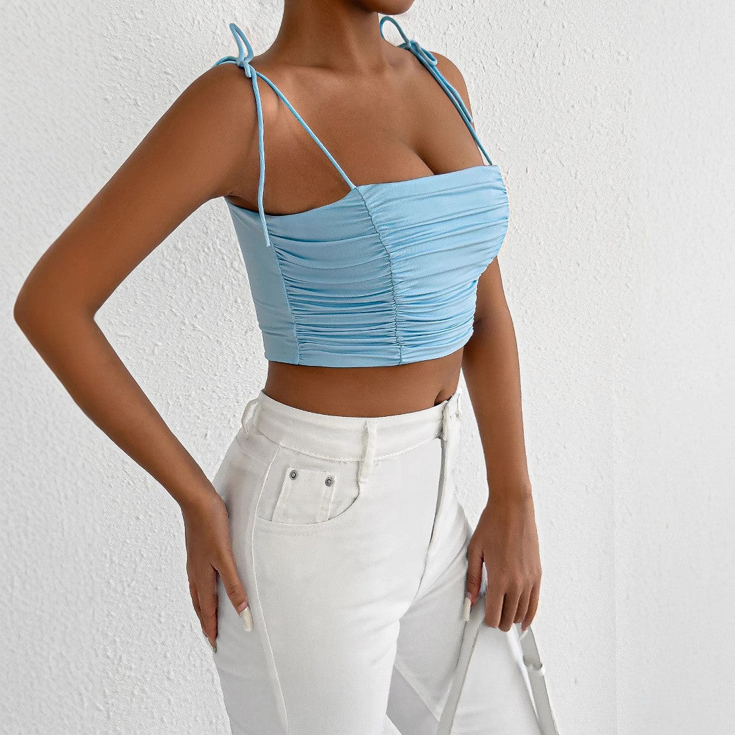 Damen Crop-Top mit Raffungen und verstellbaren Trägern R&B