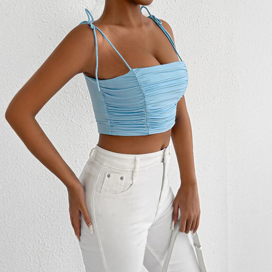 Damen Crop-Top mit Raffungen und verstellbaren Trägern R&B