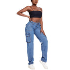 Damen Vintage Cargo Jeans mit elastischem Bund und seitlichen Taschen R&B
