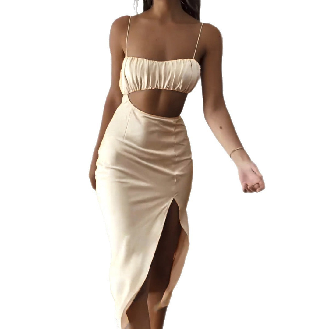 Damen Elegantes Cut-Out Kleid mit schmalen Spaghetti-Trägern und drapiertem Oberteil R&B