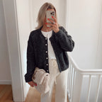 Damen weiche Strickjacke mit eleganter Knopfleiste und lässigem Schnitt R&B