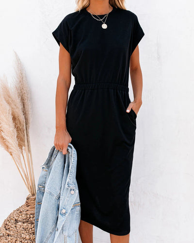 Damen Entspanntes Midikleid mit elastischem Taillenzug und Seitentaschen R&B