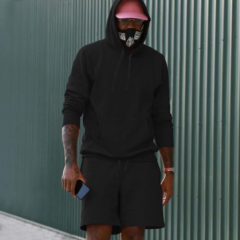 R&B Herren Hoodie-Shorts-Set mit Kängurutasche