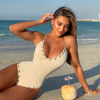 Damen Eleganter Strick-Badeanzug mit Schnürdetails R&B