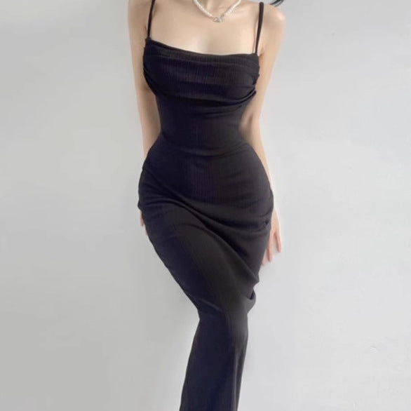 Damen Elegantes Maxikleid mit herausragendem Drapierungsdesign und schickem Spaghetti-Träger R&B