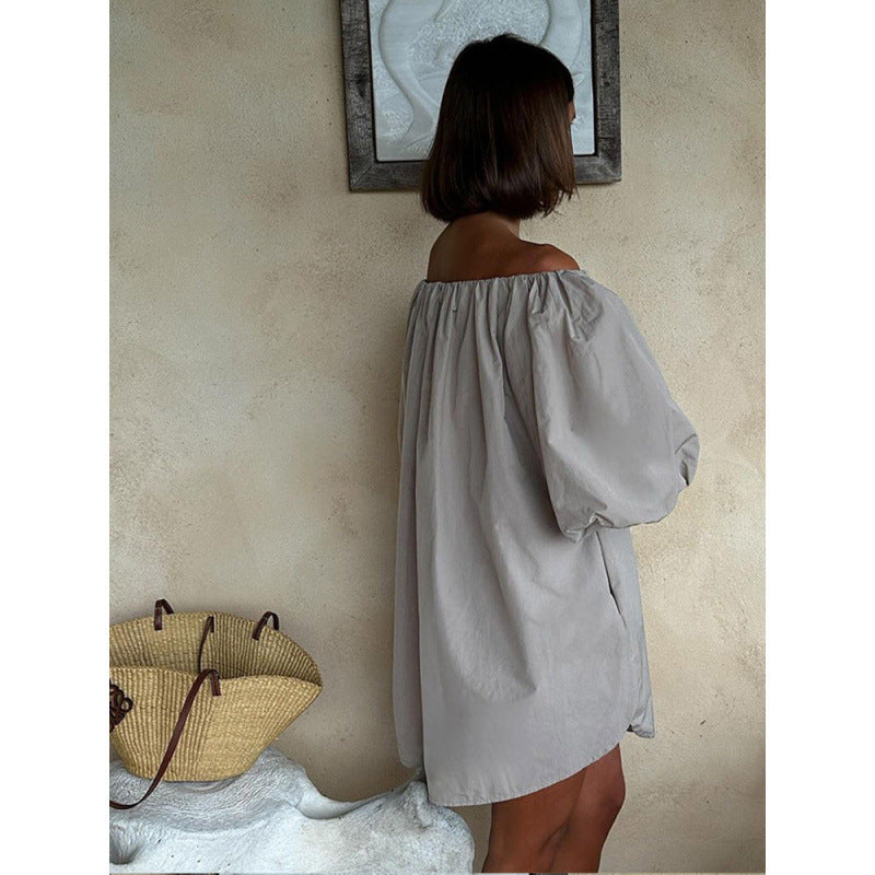 Damen Off-Shoulder Sommerkleid mit voluminösen Ärmeln und fließendem Schnitt R&B