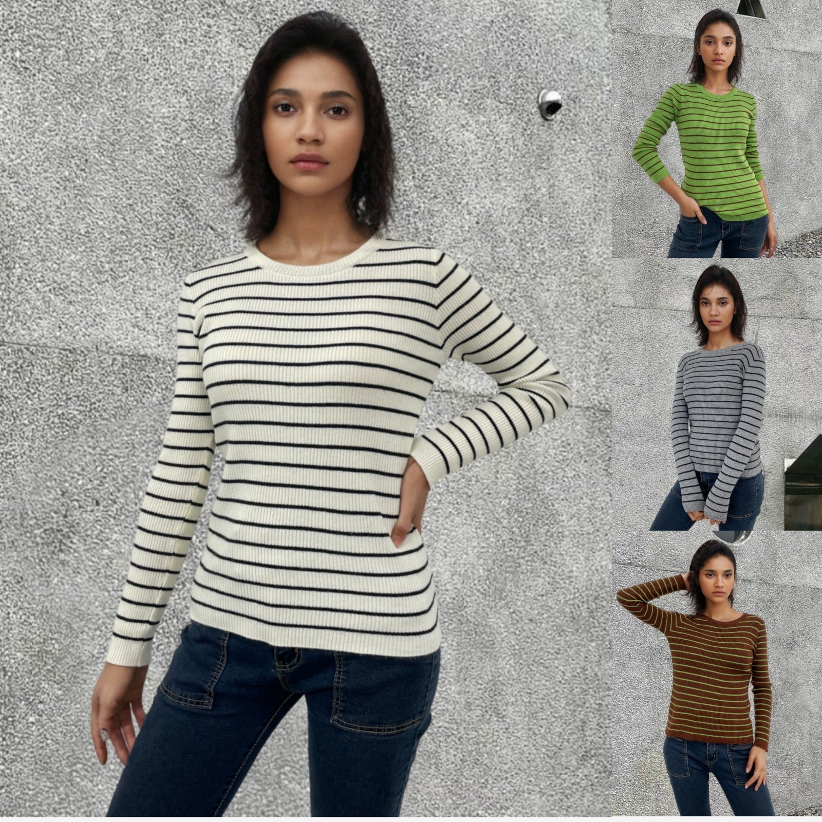 Damen Langarmshirt mit feinen Streifen und weitem Schnitt