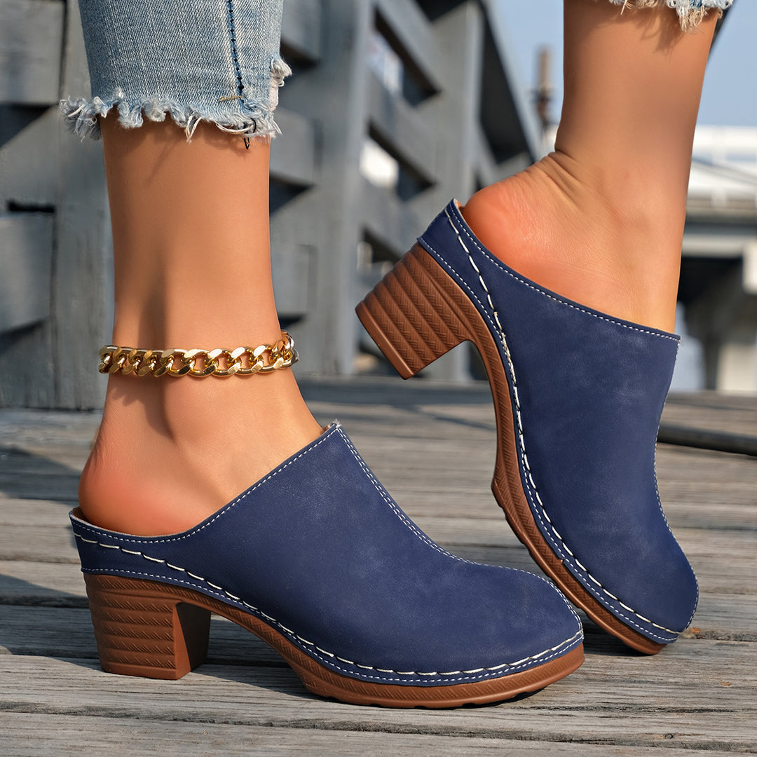 Damen bequeme Clogs aus hochwertigem Wildleder mit elegantem Blockabsatz R&B