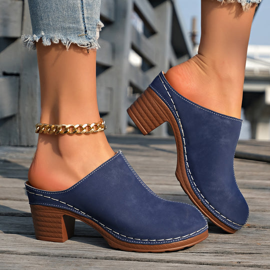 Damen bequeme Clogs aus hochwertigem Wildleder mit elegantem Blockabsatz R&B