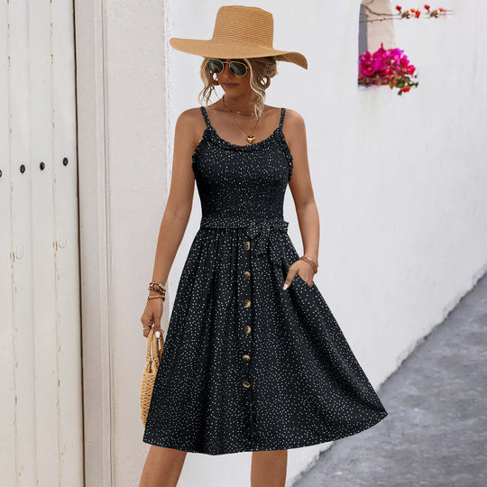 Damen Midi-Kleid mit schwingendem Rock und Rüschendetails R&B