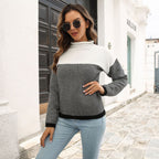 Damen Strickpullover mit Herringbone-Muster und hohem Kragen R&B