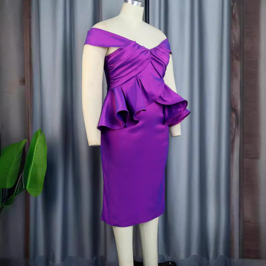 Damen Elegantes Abendkleid mit schulterfreiem Design und voluminösen Rüschen R&B