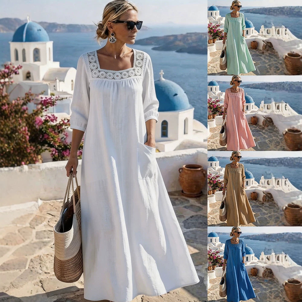 Damen Maxikleid mit elegantem Rundhalsausschnitt und praktischen Taschen R&B