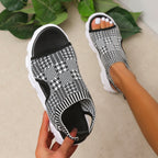 Damen Bequeme Plateau-Sandalen mit ergonomischem Riemendesign und atmungsaktiver Strickoberfläche R&B