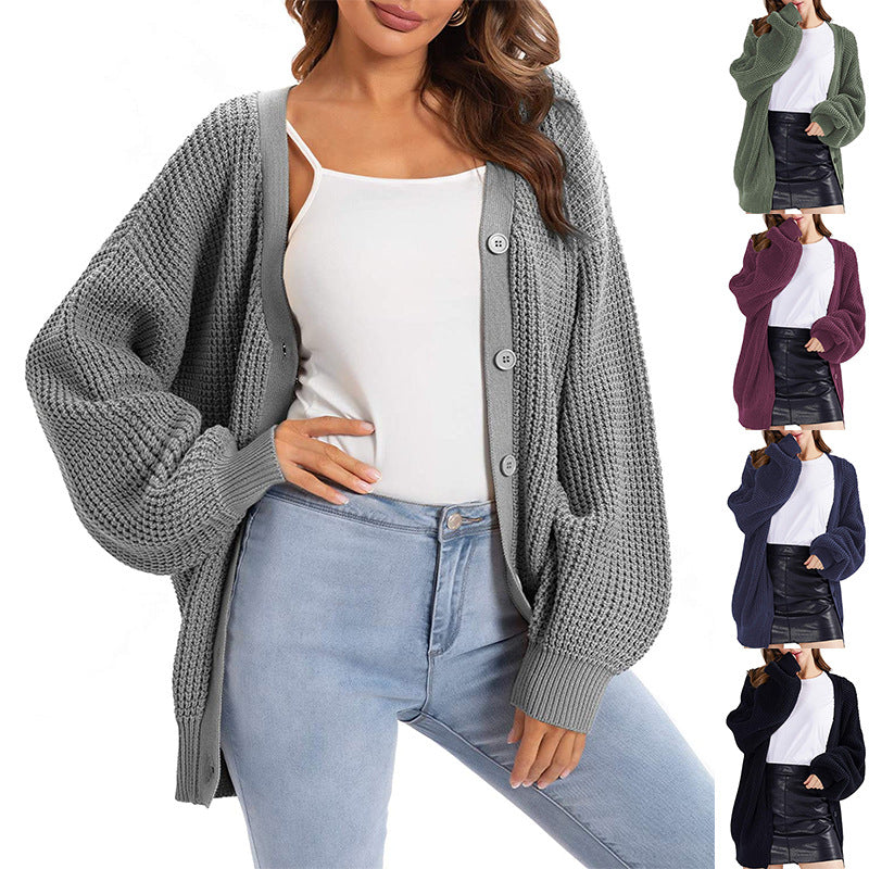 Damen Grober Strickcardigan mit offenem Design und lässigem Schnitt R&B