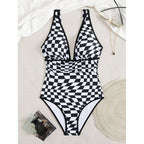 Damen Einteiler Badeanzug mit aufregendem Schachbrettmuster und figurbetonendem Design R&B