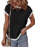 R&B | Gestricktes kontrastierendes T-Shirt mit Rundhalsausschnitt