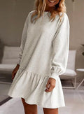 Damen lässiges Sweatkleid mit voluminösen Ärmeln und Rüschensaum R&B